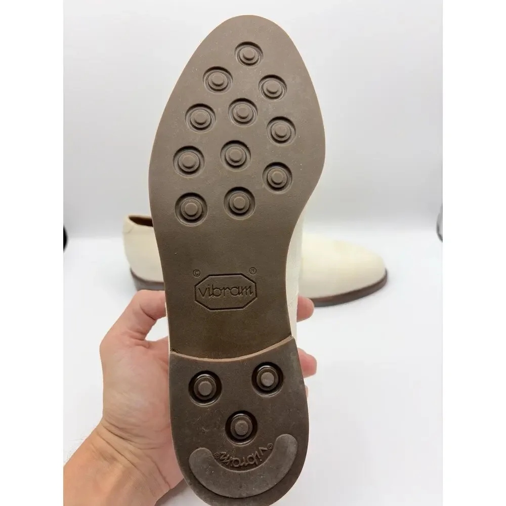Salvatore Ferragamo Suede Derby Shoes Men 9 D Vibram Sole Italy Cream Beige GOOD